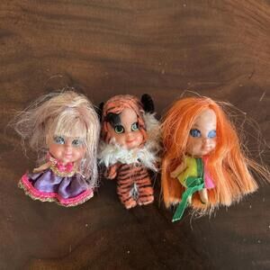 3 Vtg 1960s Mattel Liddle Kiddle Mini Doll Lot Blond Orange Tiger